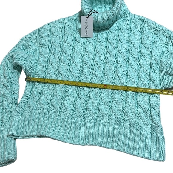 Sokie Collective Cable Turtleneck Crop Sweater Mint Size Medium Wool Blend NWT - Picture 7 of 10